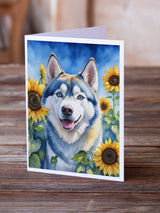 Siberian Husky in Sunflowers Greeting Cards Pack of 8