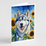 Siberian Husky in Sunflowers Greeting Cards Pack of 8