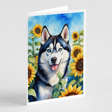 Siberian Husky in Sunflowers Greeting Cards Pack of 8