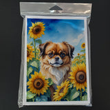 Tibetan Spaniel in Sunflowers Greeting Cards Pack of 8