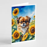 Tibetan Spaniel in Sunflowers Greeting Cards Pack of 8