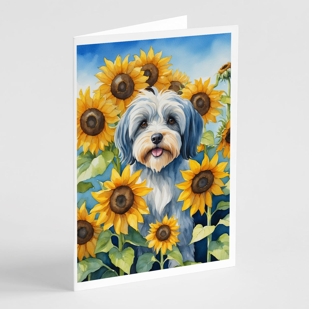 Tibetan Terrier in Sunflowers Greeting Cards Pack of 8