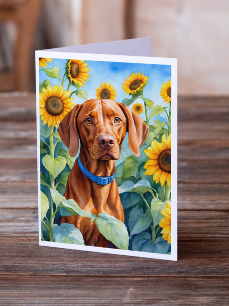 Vizsla in Sunflowers Greeting Cards Pack of 8