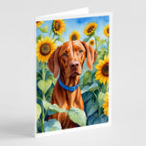 Vizsla in Sunflowers Greeting Cards Pack of 8