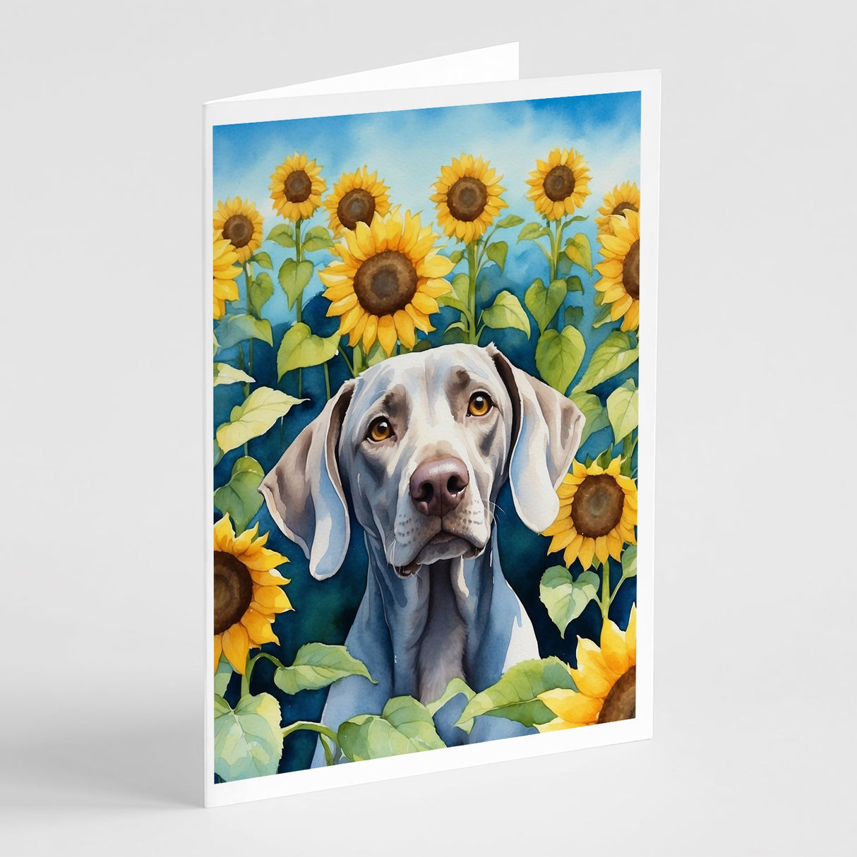 Weimaraner in Sunflowers Greeting Cards Pack of 8