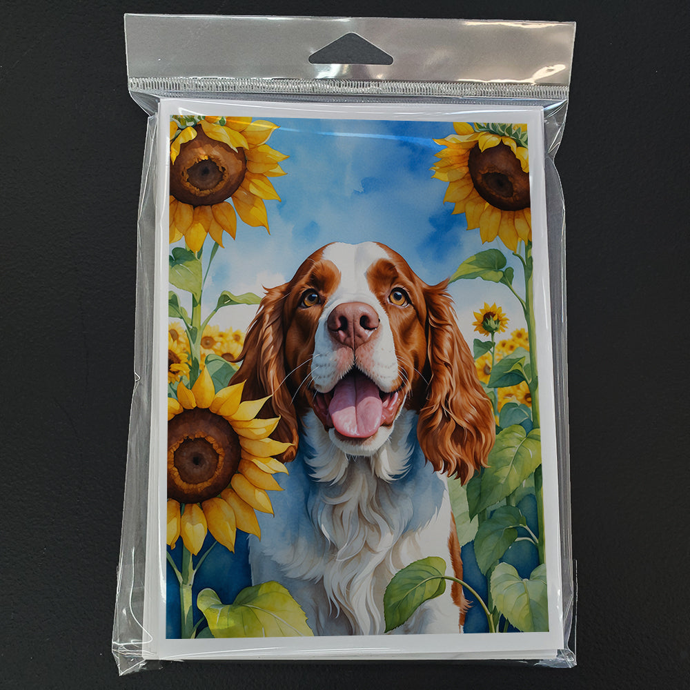 Welsh Springer Spaniel in Sunflowers Greeting Cards Pack of 8