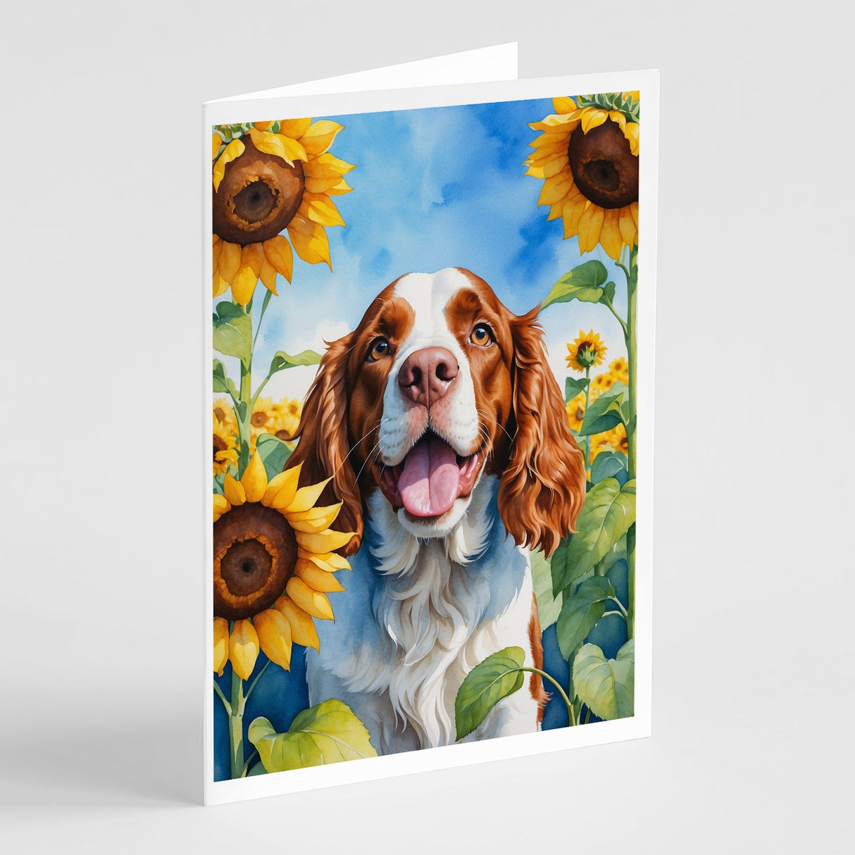 Welsh Springer Spaniel in Sunflowers Greeting Cards Pack of 8