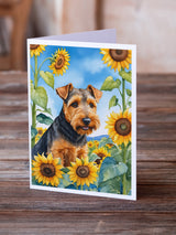 Welsh Terrier in Sunflowers Greeting Cards Pack of 8