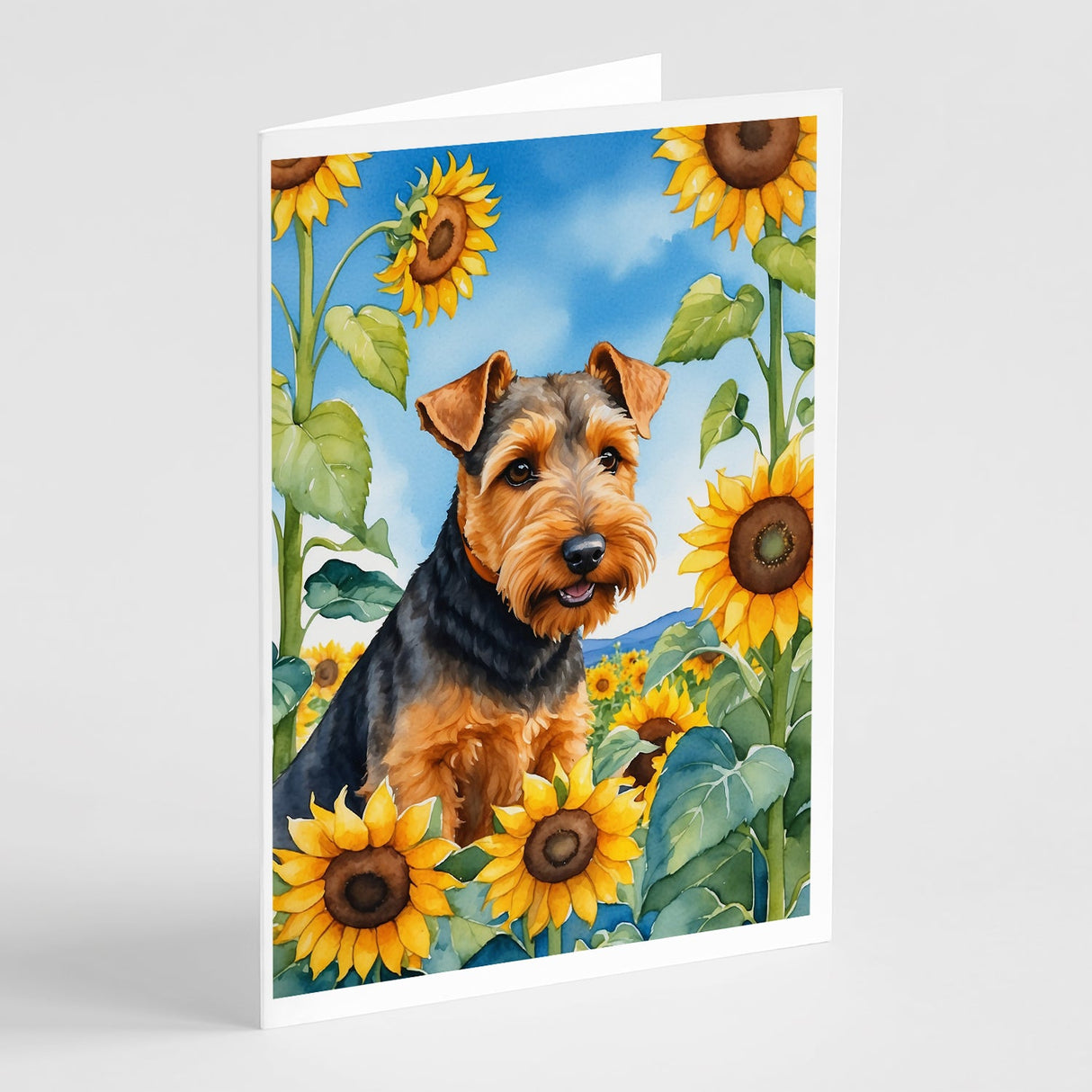 Welsh Terrier in Sunflowers Greeting Cards Pack of 8