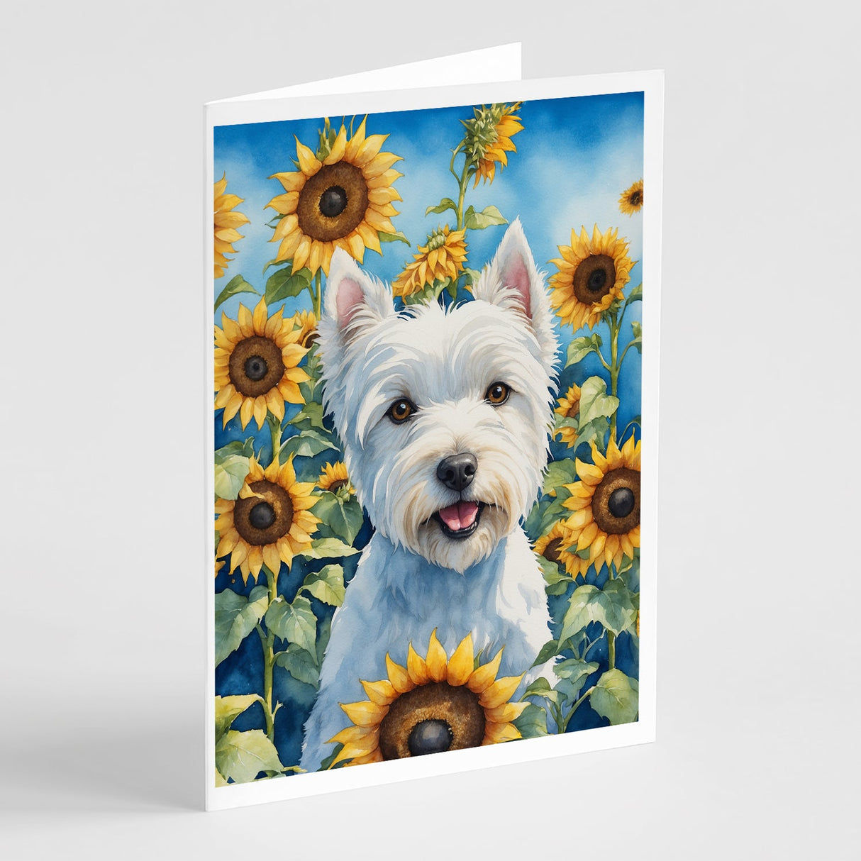 Westie in Sunflowers Greeting Cards Pack of 8