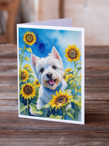 Westie in Sunflowers Greeting Cards Pack of 8