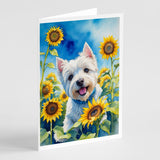 Westie in Sunflowers Greeting Cards Pack of 8