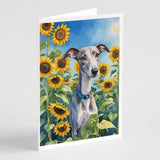 Whippet in Sunflowers Greeting Cards Pack of 8