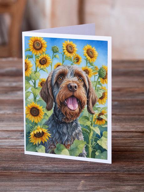 Wirehaired Pointing Griffon in Sunflowers Greeting Cards Pack of 8