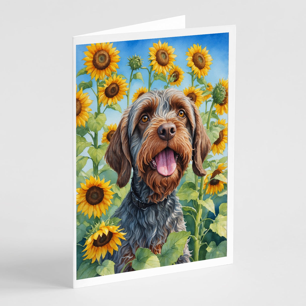 Wirehaired Pointing Griffon in Sunflowers Greeting Cards Pack of 8