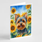 Yorkshire Terrier in Sunflowers Greeting Cards Pack of 8