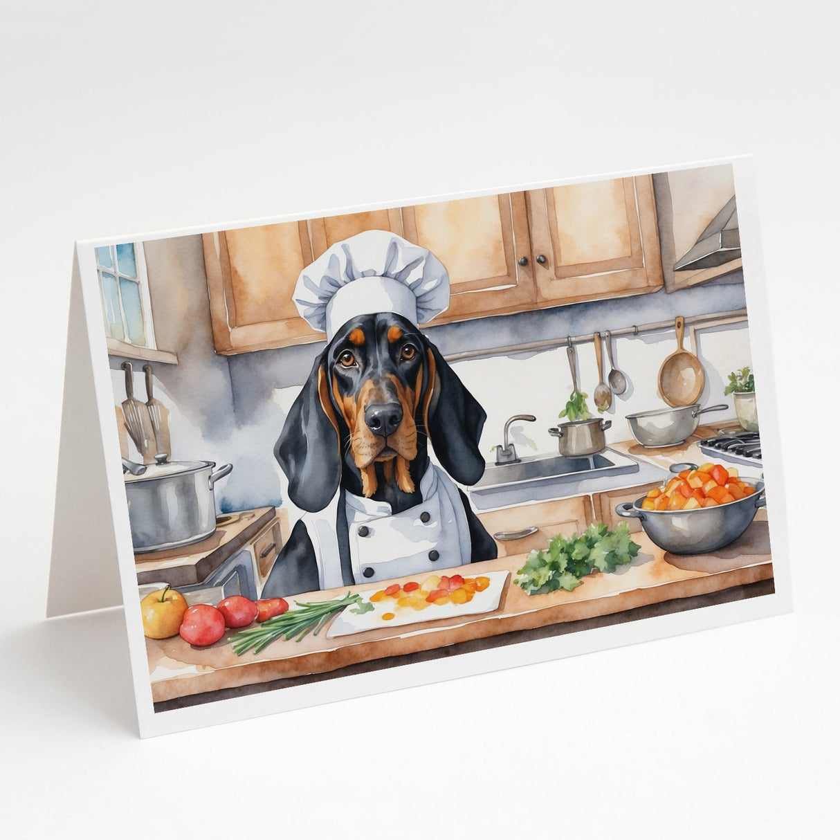 Black and Tan Coonhound The Chef Greeting Cards Pack of 8