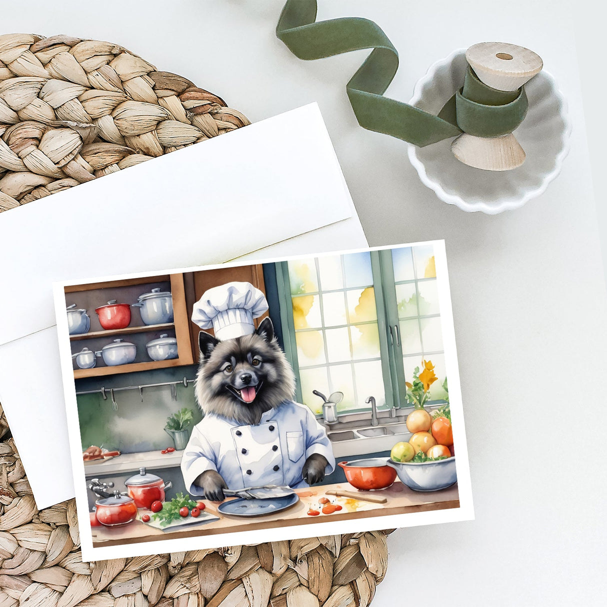 Keeshond The Chef Greeting Cards Pack of 8