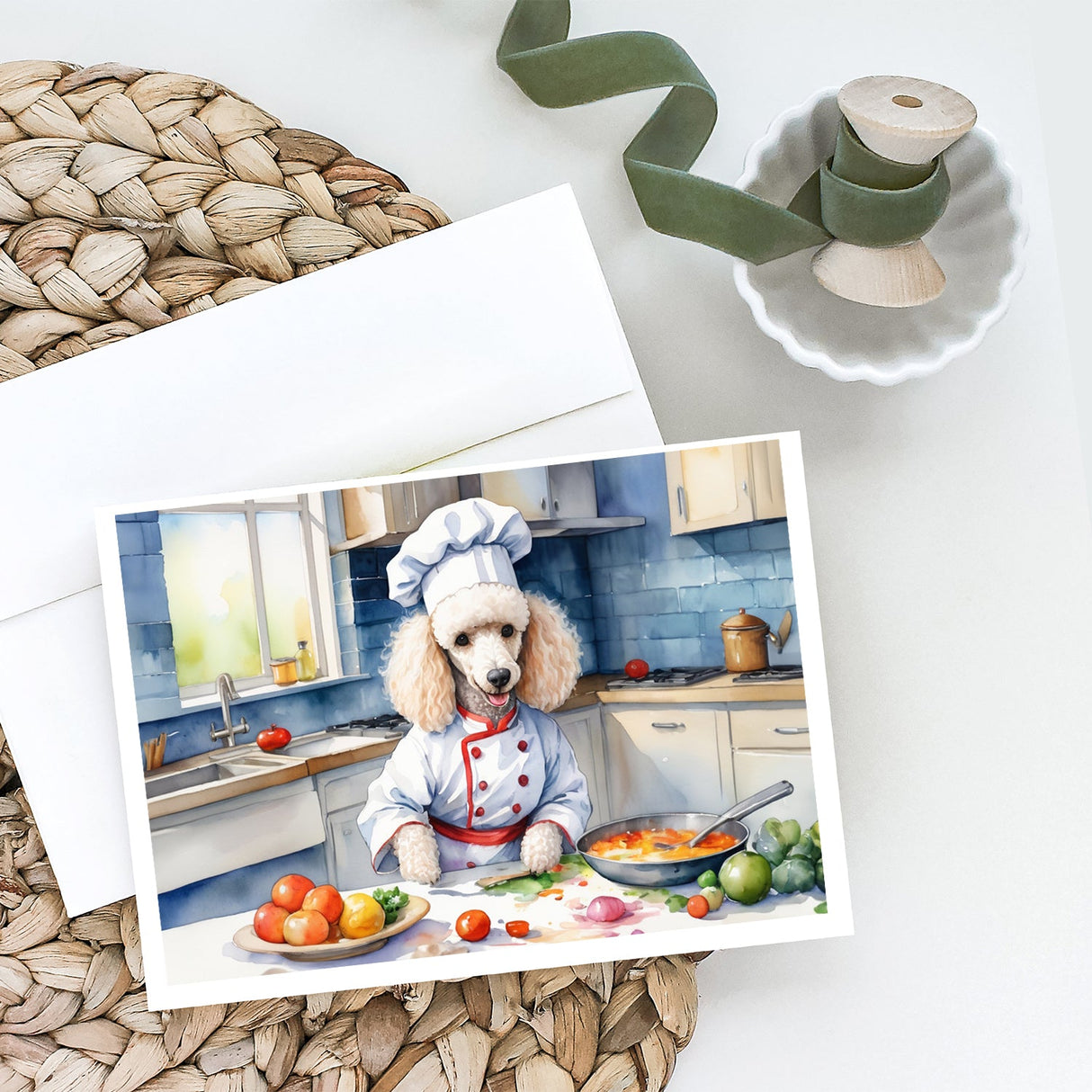 White Poodle The Chef Greeting Cards Pack of 8