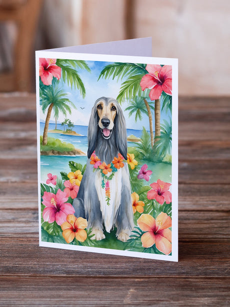 Afghan Hound Luau Greeting Cards Pack of 8