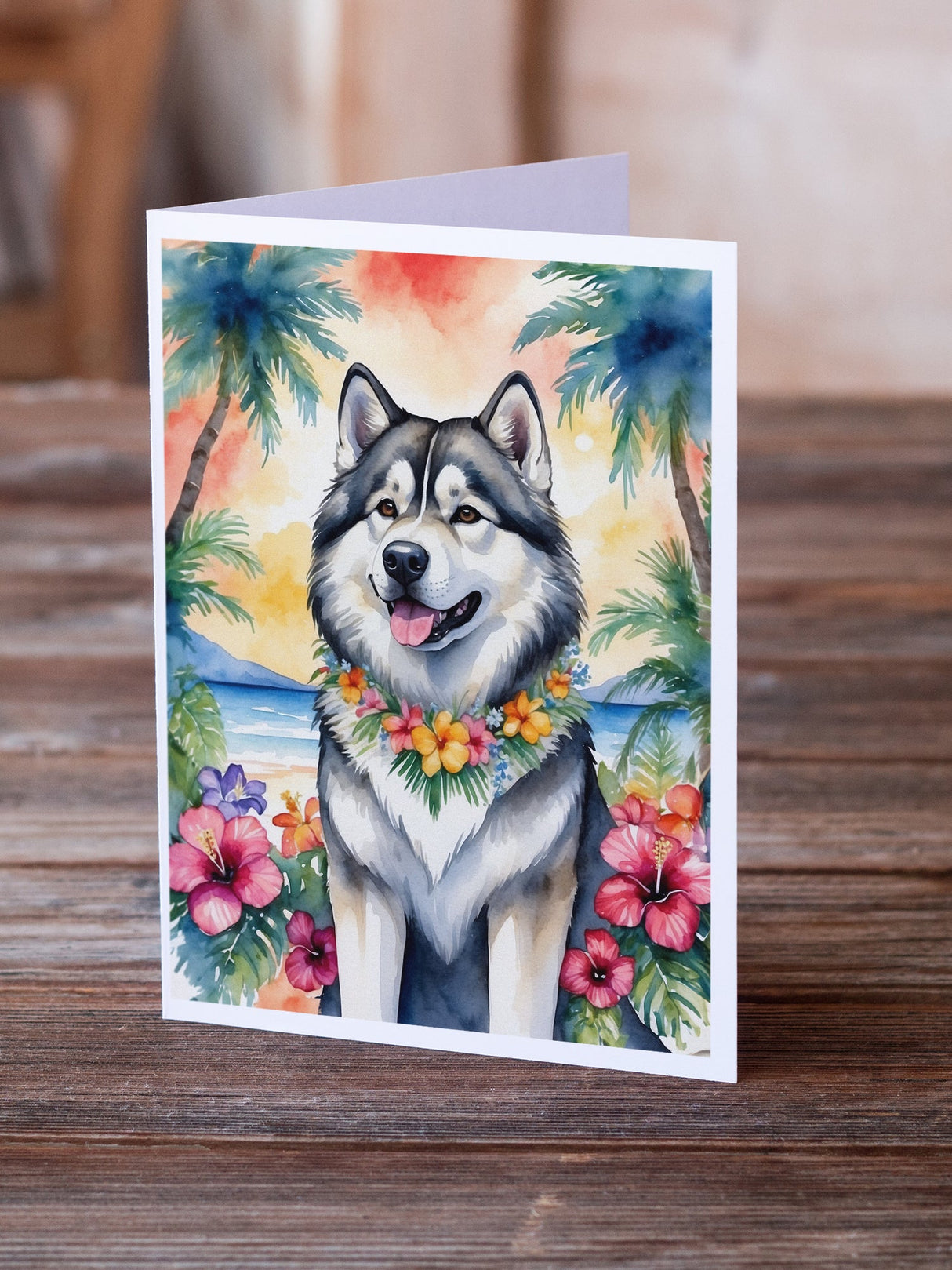 Alaskan Malamute Luau Greeting Cards Pack of 8