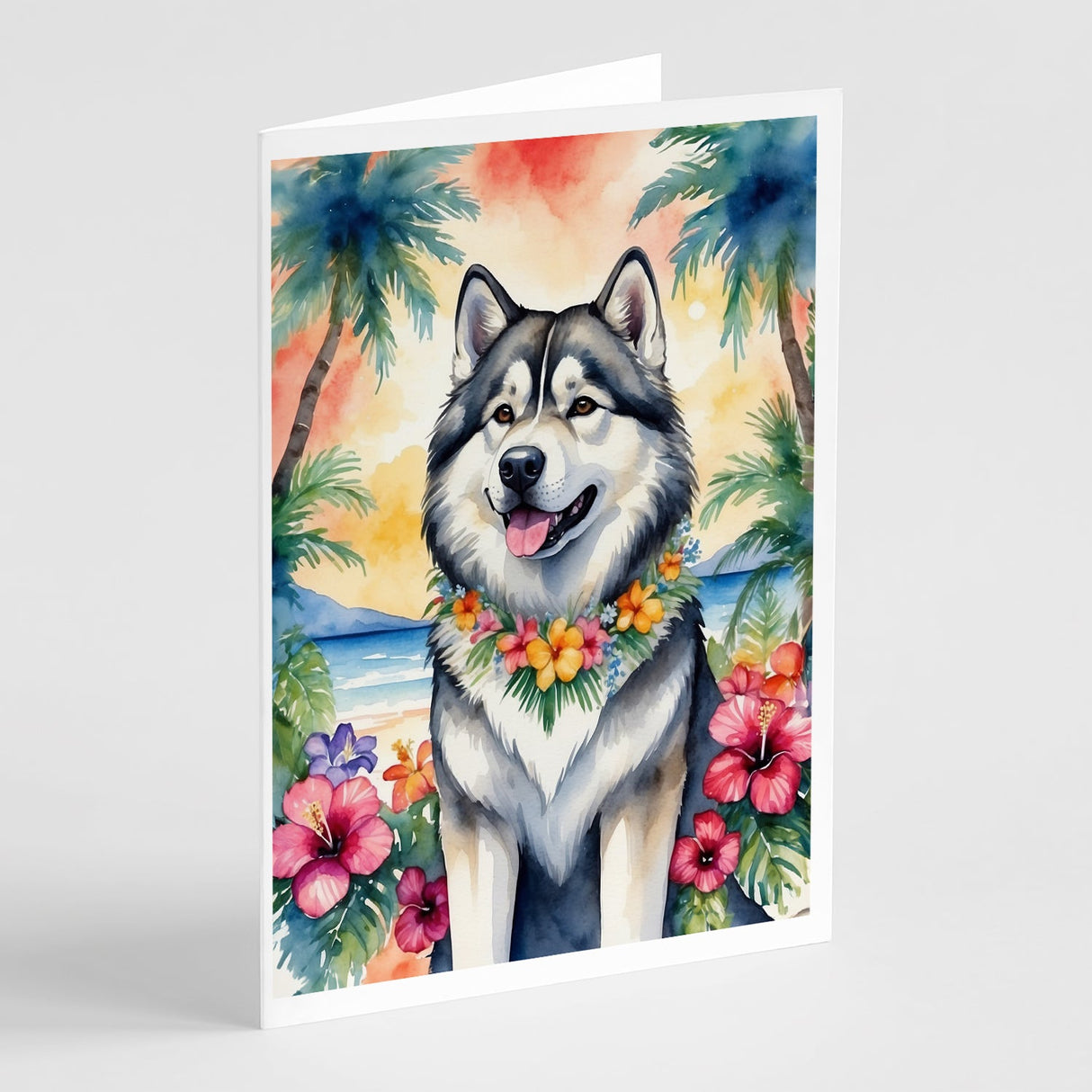 Alaskan Malamute Luau Greeting Cards Pack of 8