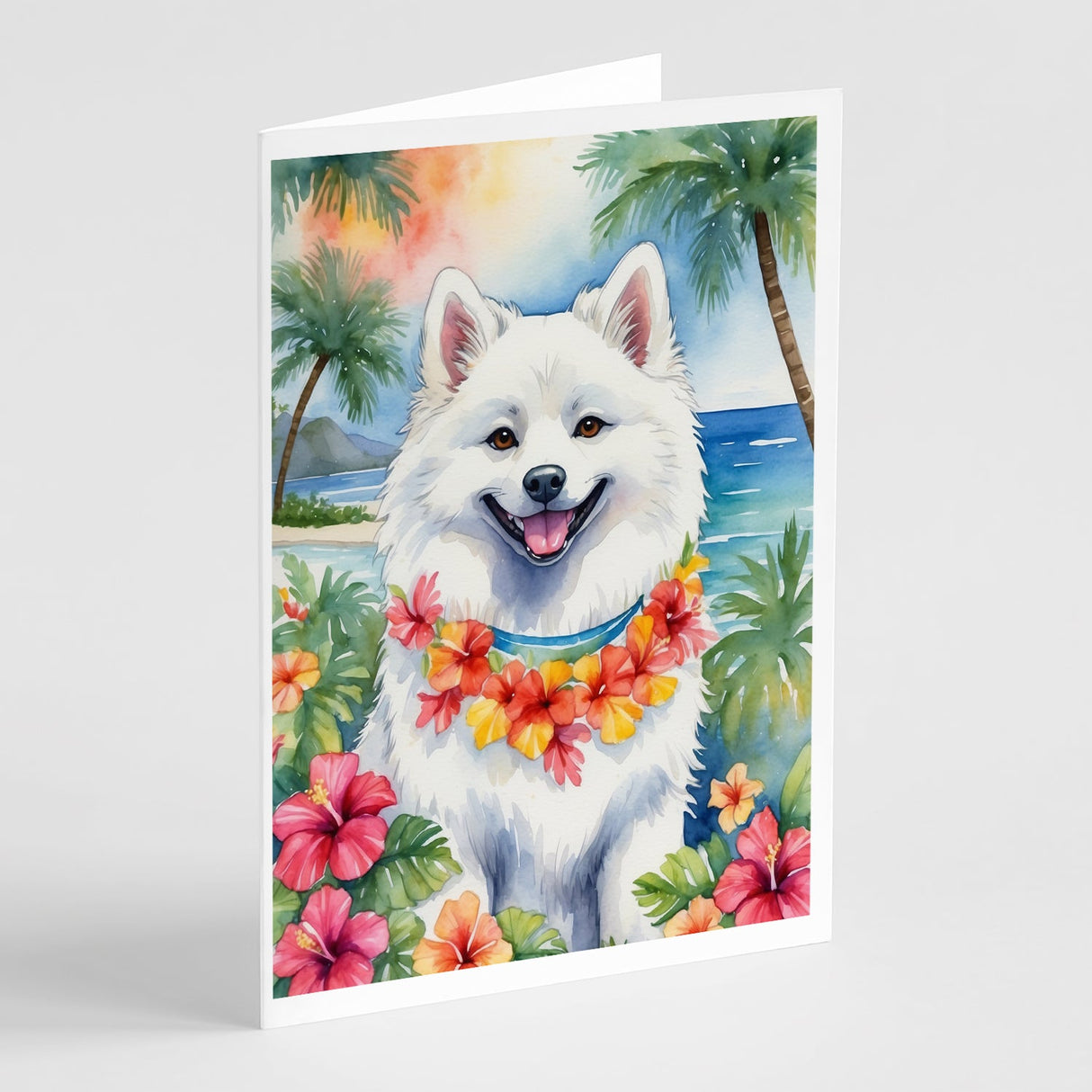 American Eskimo Luau Greeting Cards Pack of 8