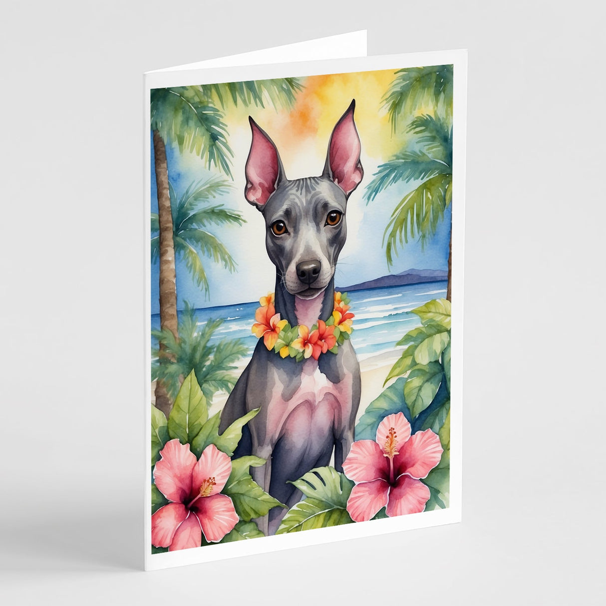 American Hairless Terrier Luau Greeting Cards Pack of 8