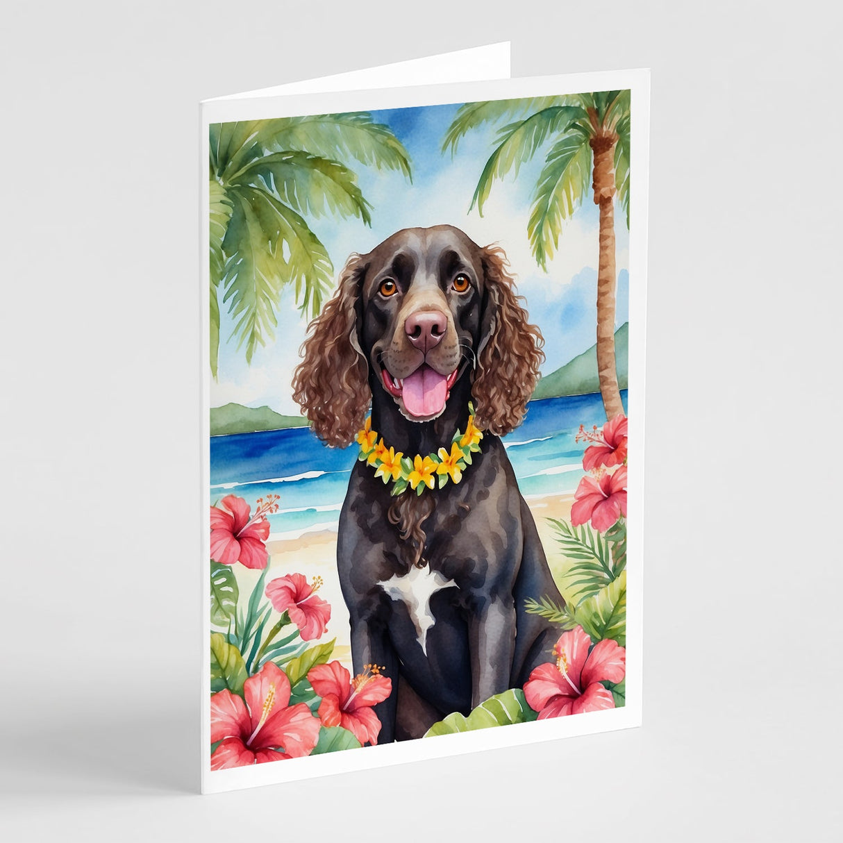 American Water Spaniel Luau Greeting Cards Pack of 8