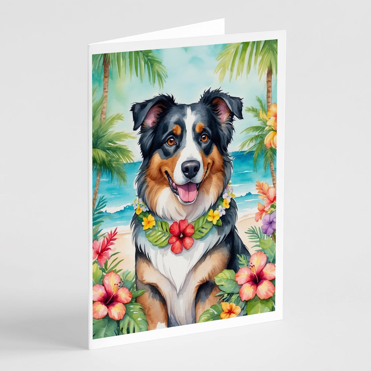 Australian Shepherd Luau Greeting Cards Pack of 8