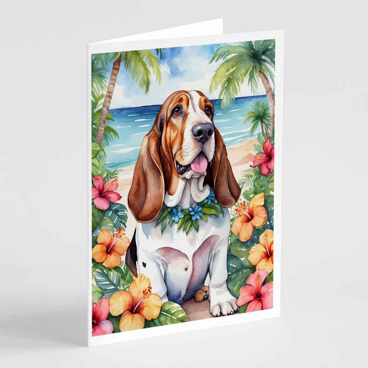 Basset Hound Luau Greeting Cards Pack of 8