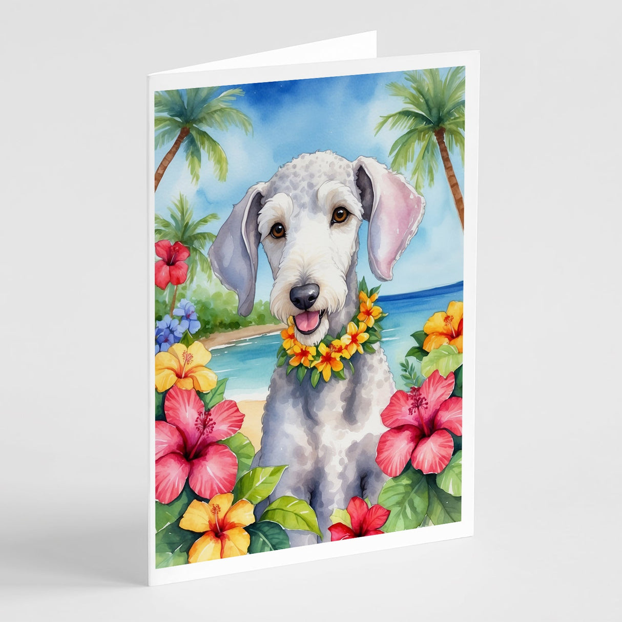 Bedlington Terrier Luau Greeting Cards Pack of 8