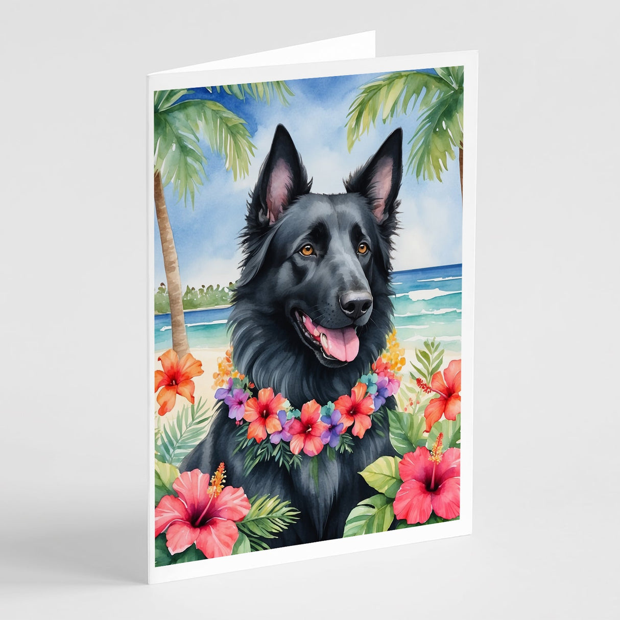 Belgian Sheepdog Luau Greeting Cards Pack of 8