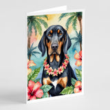 Black and Tan Coonhound Luau Greeting Cards Pack of 8