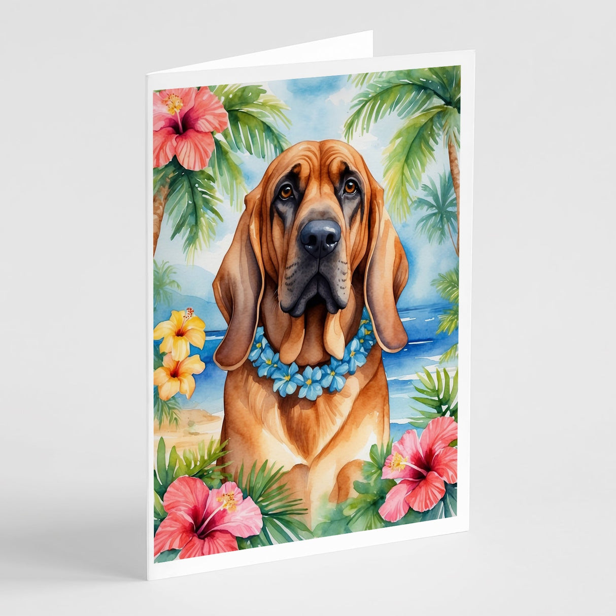 Bloodhound Luau Greeting Cards Pack of 8