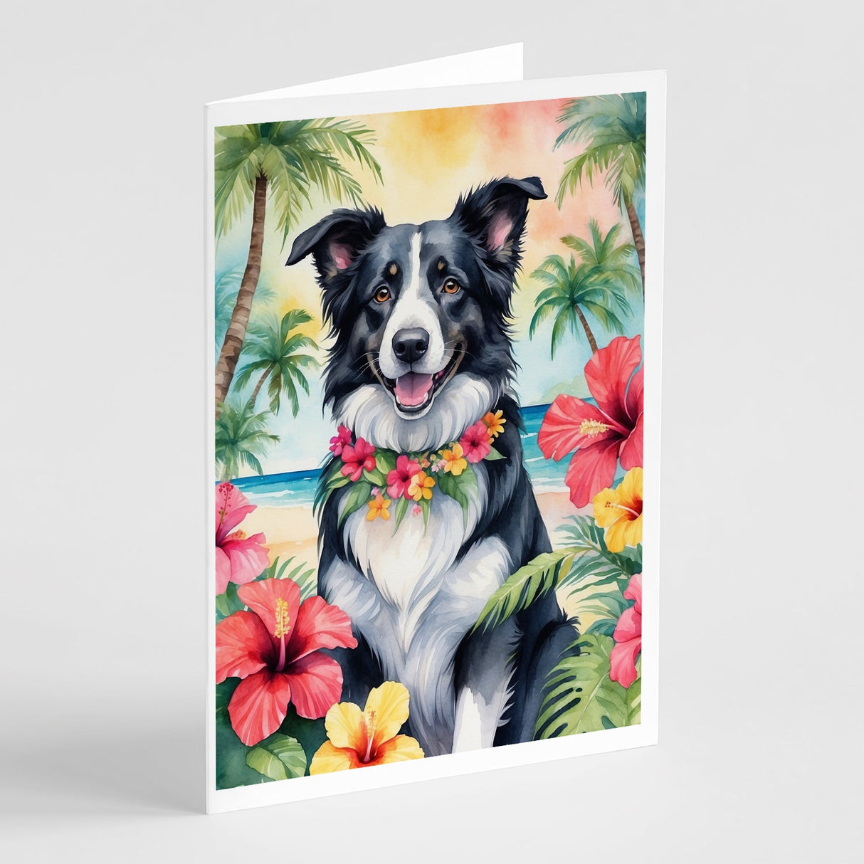 Border Collie Luau Greeting Cards Pack of 8