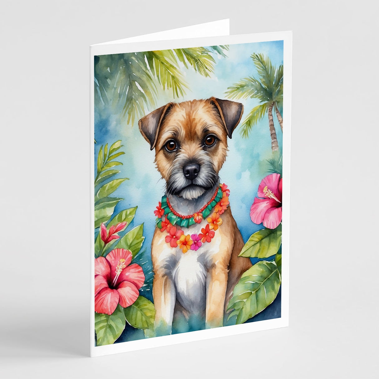 Border Terrier Luau Greeting Cards Pack of 8