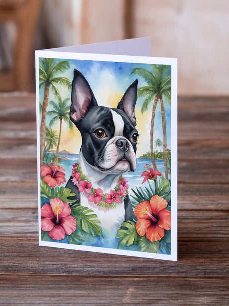 Boston Terrier Luau Greeting Cards Pack of 8