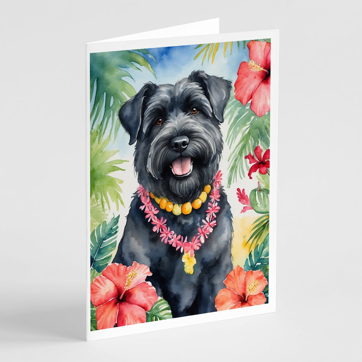 Bouvier des Flandres Luau Greeting Cards Pack of 8