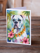 White Boxer Luau Greeting Cards Pack of 8