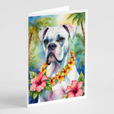 White Boxer Luau Greeting Cards Pack of 8