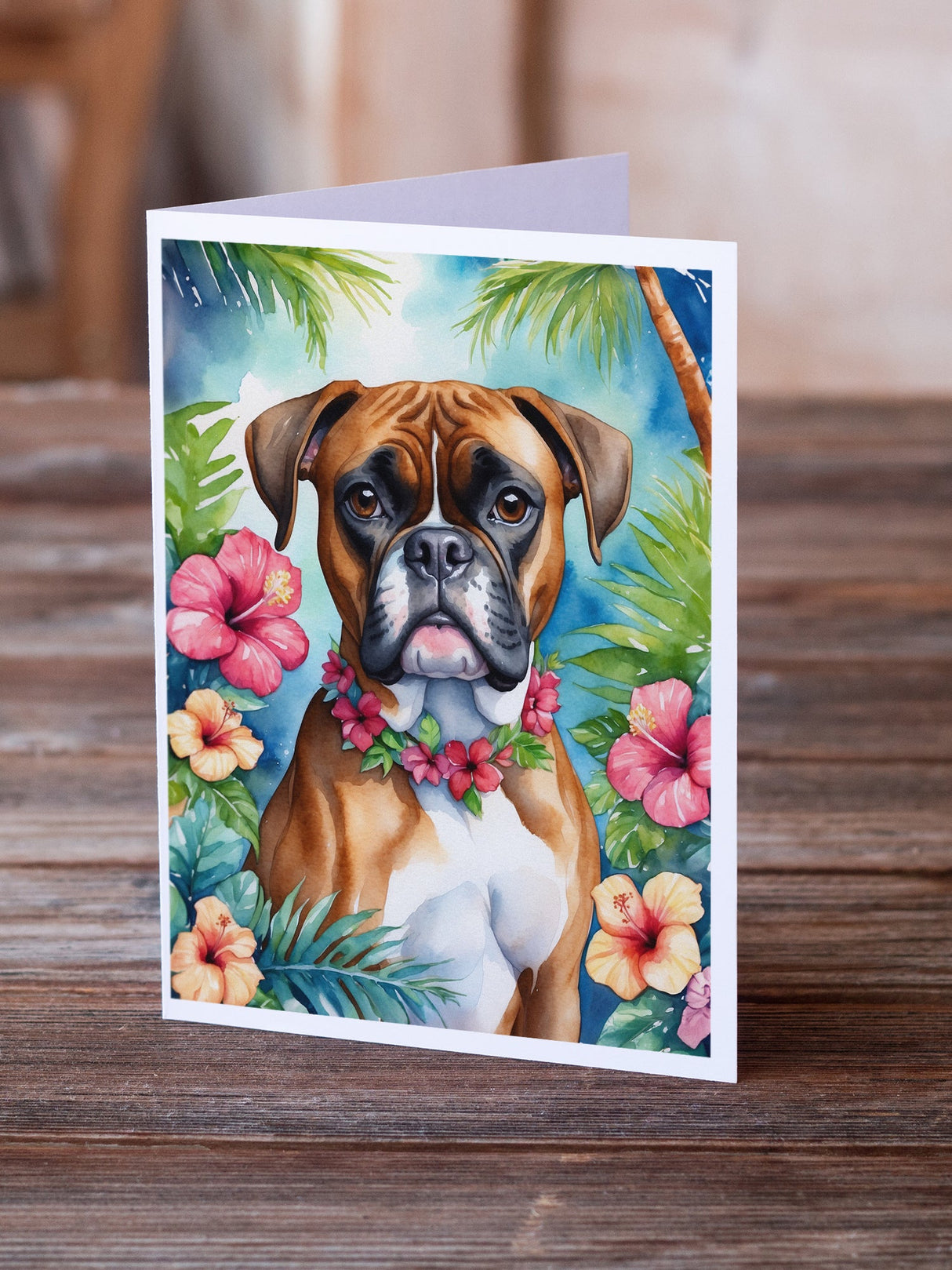 Boxer Luau Greeting Cards Pack of 8