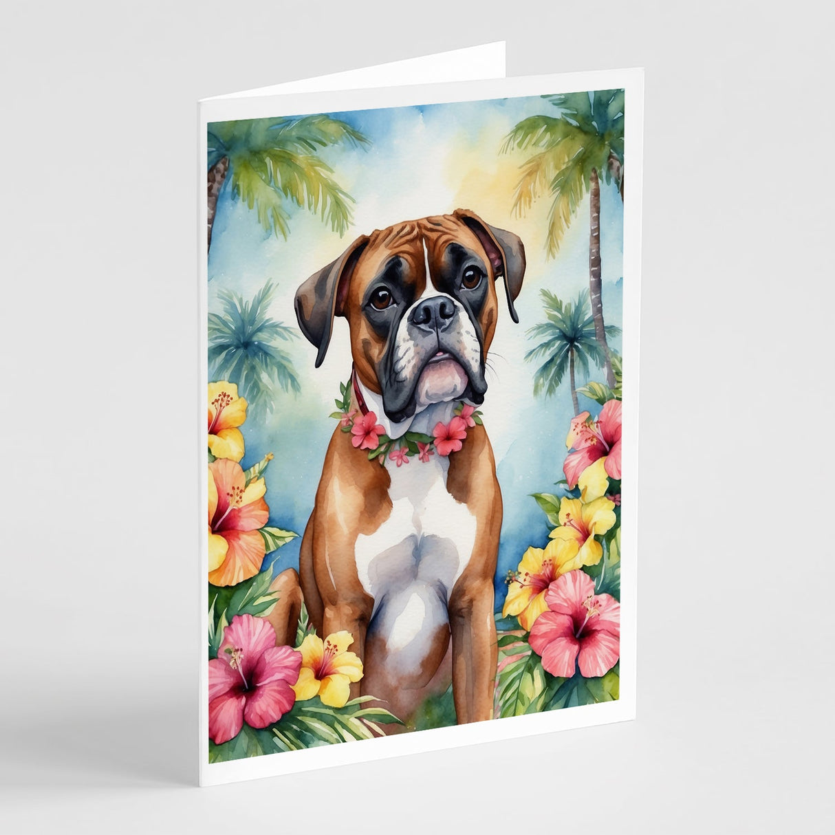 Boxer Luau Greeting Cards Pack of 8