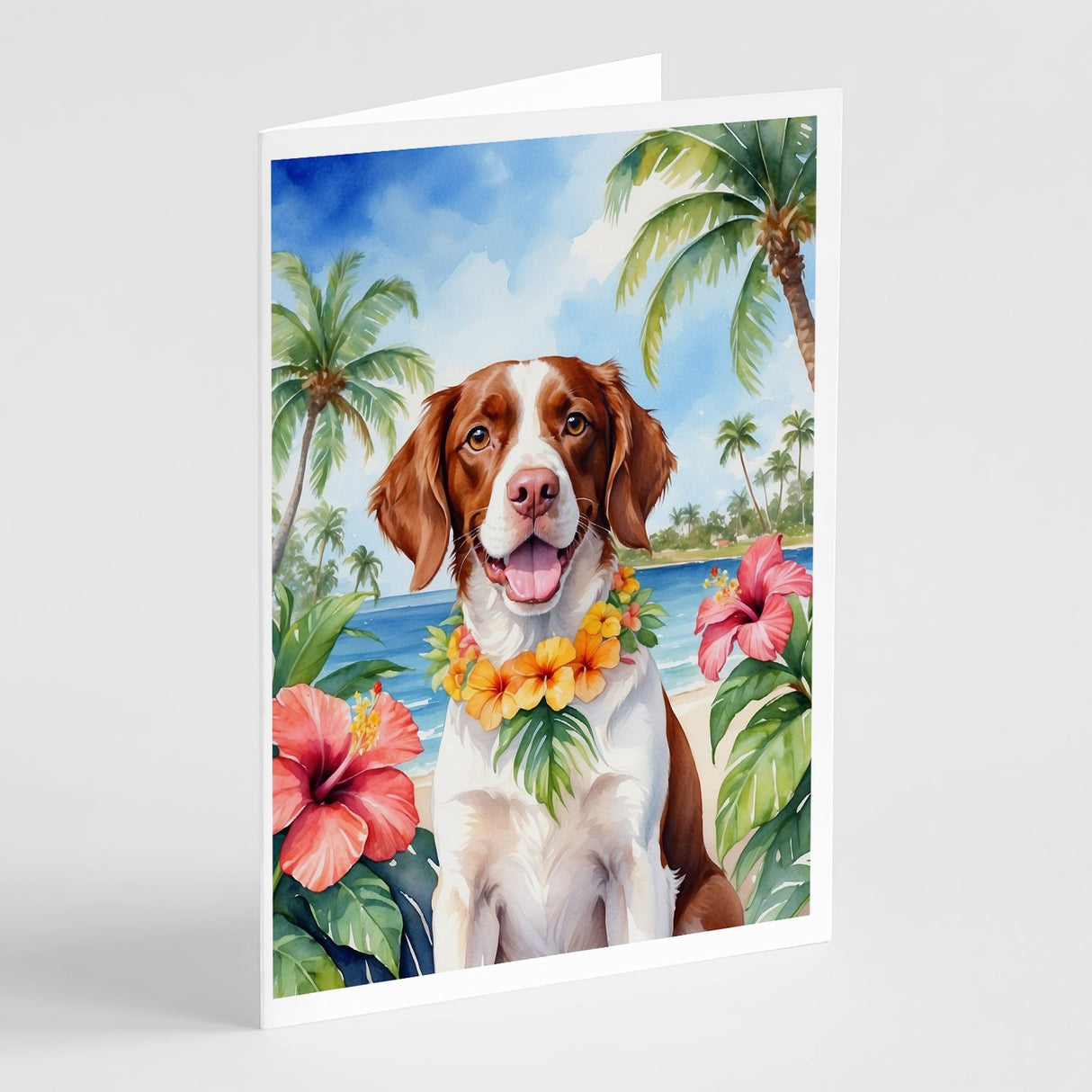 Brittany Spaniel Luau Greeting Cards Pack of 8