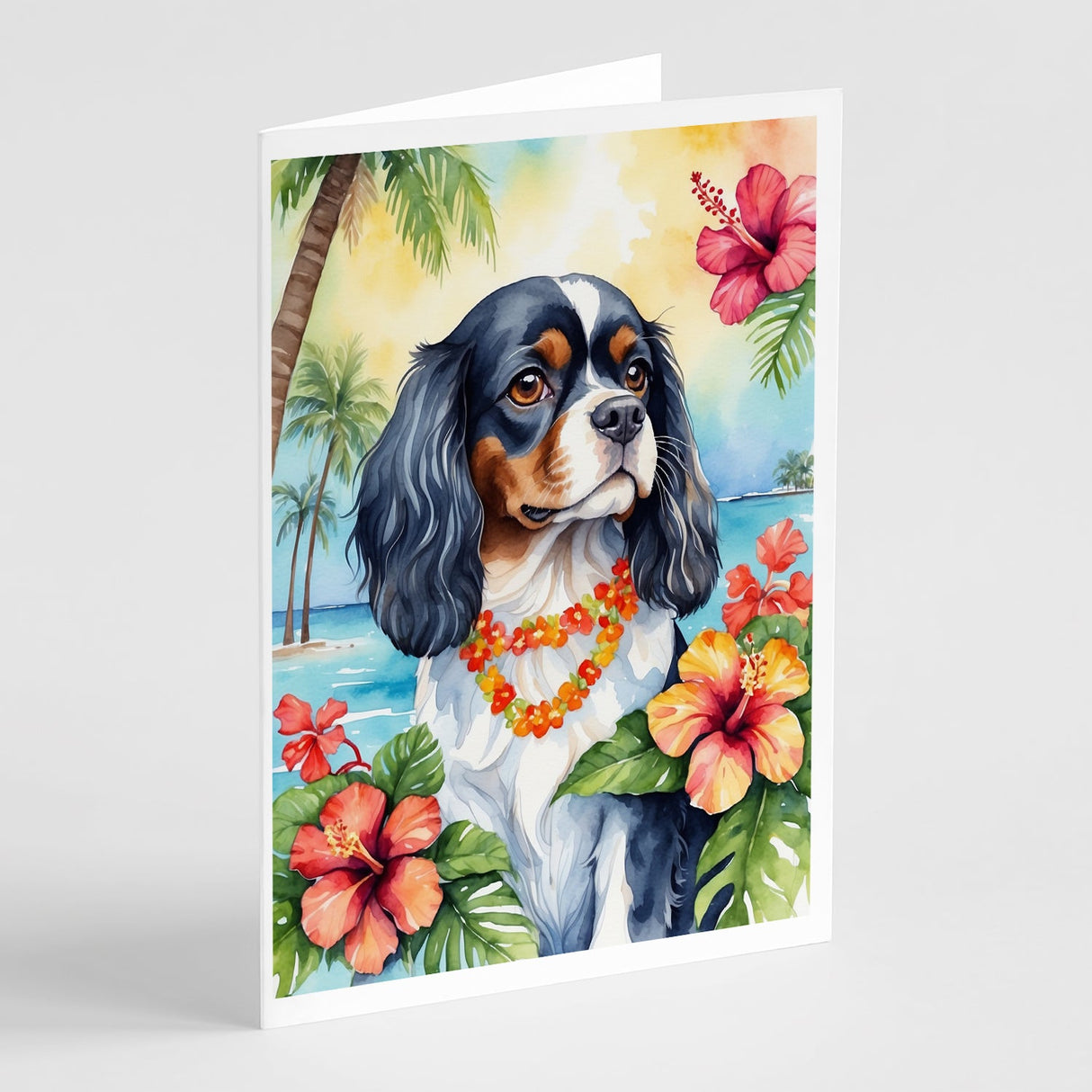 Cavalier Spaniel Luau Greeting Cards Pack of 8