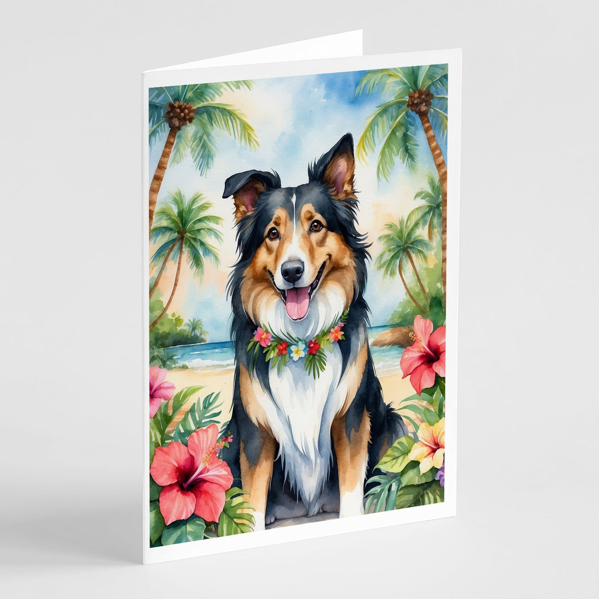 Collie Luau Greeting Cards Pack of 8