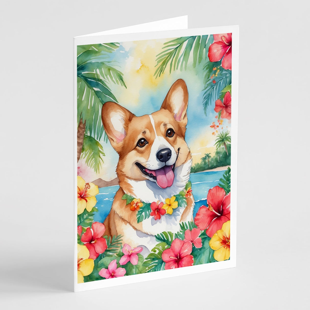 Corgi Luau Greeting Cards Pack of 8