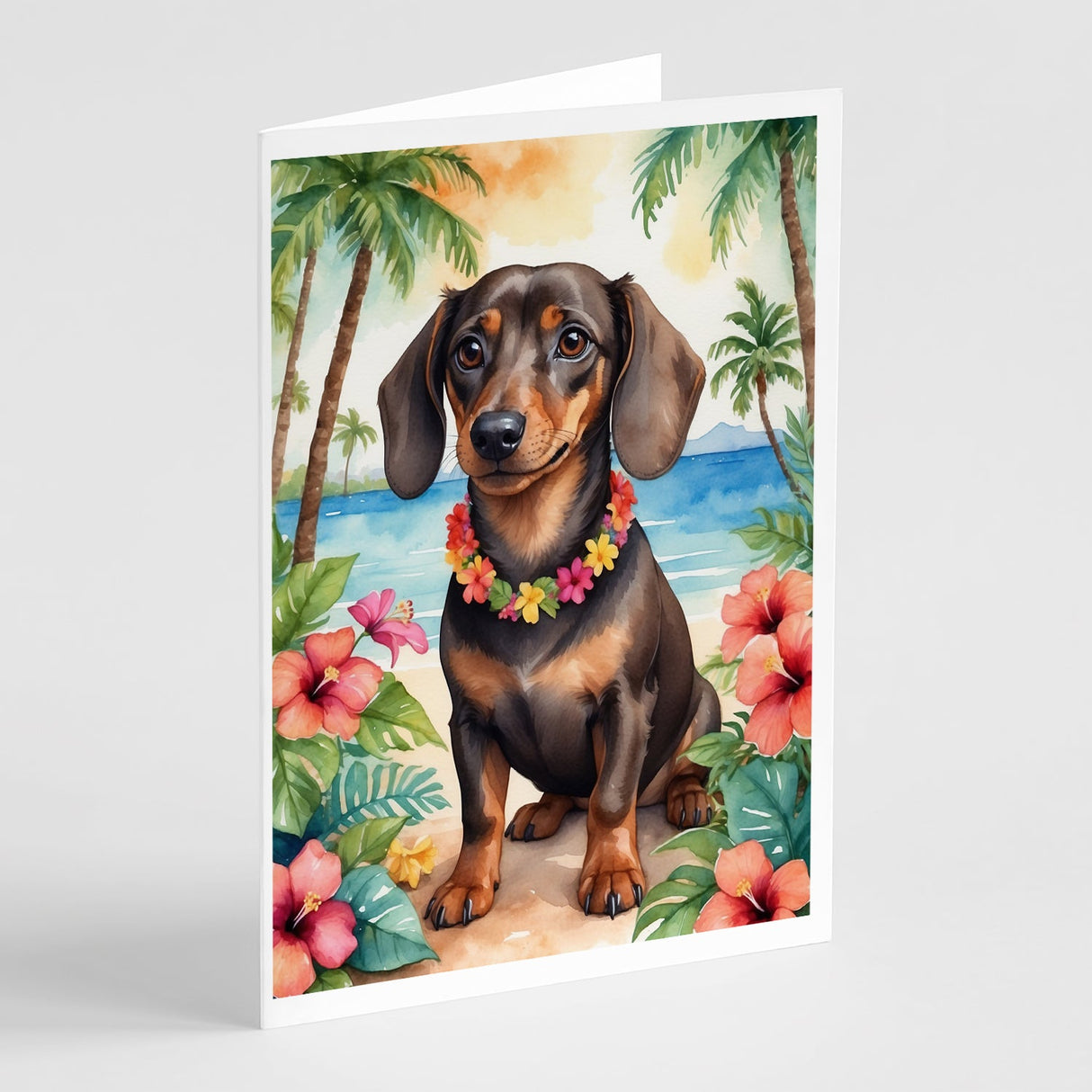 Dachshund Luau Greeting Cards Pack of 8