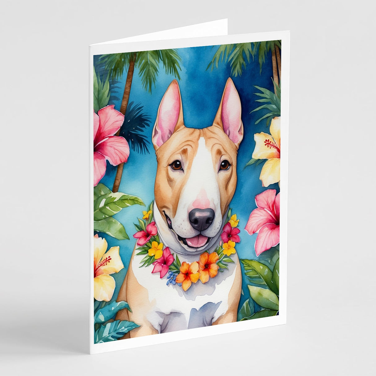 English Bull Terrier Luau Greeting Cards Pack of 8