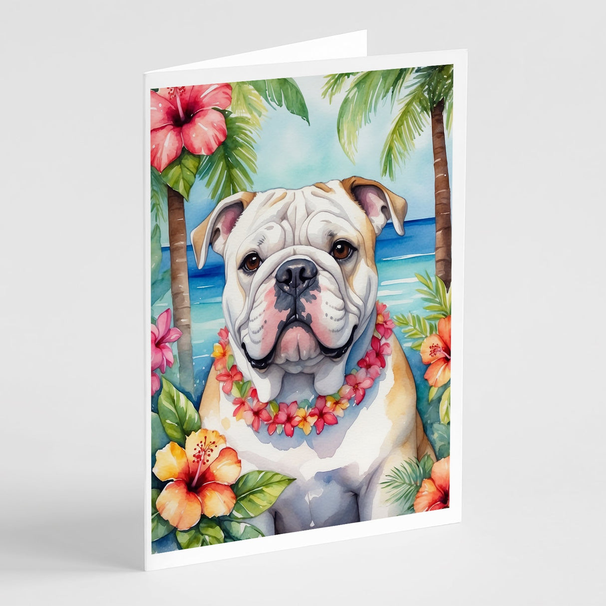 English Bulldog Luau Greeting Cards Pack of 8